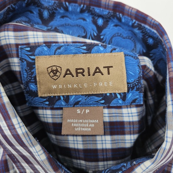 Ariat Shirt Mens‎ Small Wrinkle Free Plaid Western Flip Cuff Button Down - Picture 6 of 11